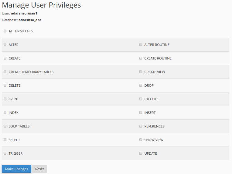 Assign privileges to user on database