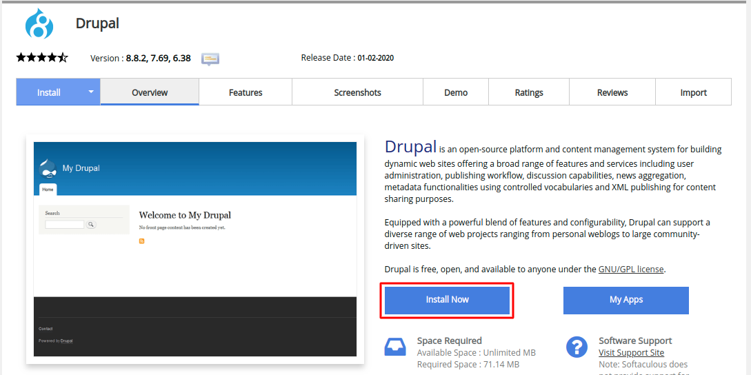 Install Drupal from Softaculous
