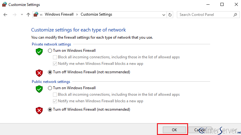 Turn off firewall