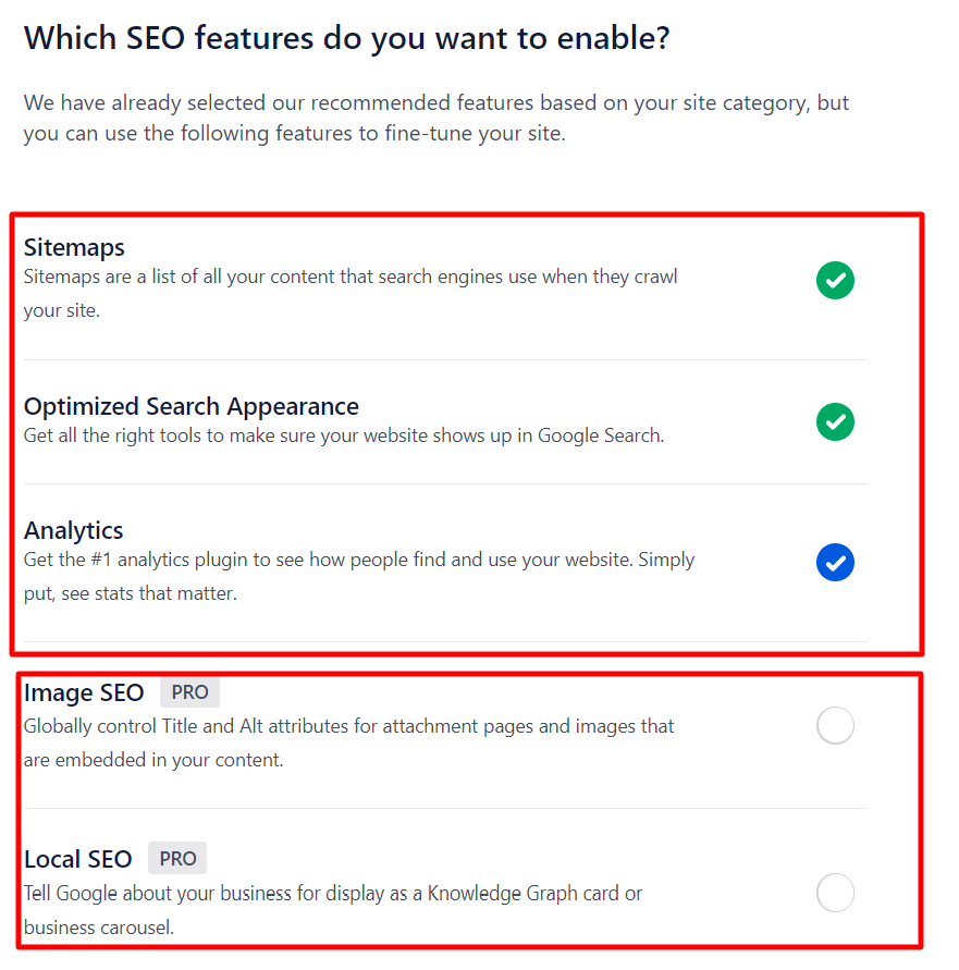 SEO features