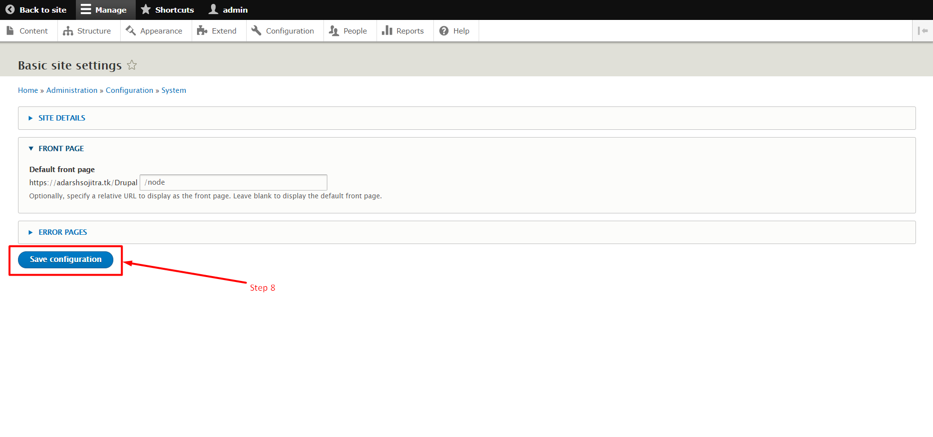 How to change Drupal front page - Step 8