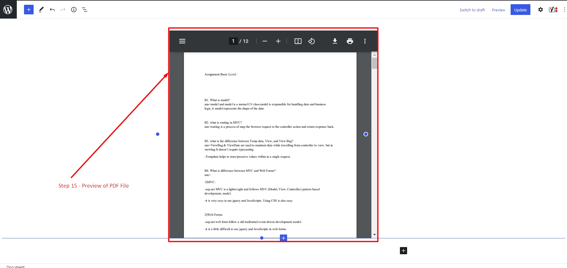 Preview of a PDF file in WordPress