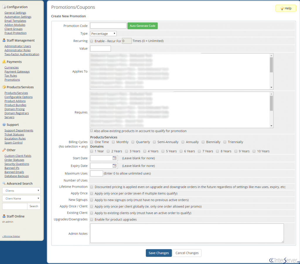 Manage Coupon Code WHMCS