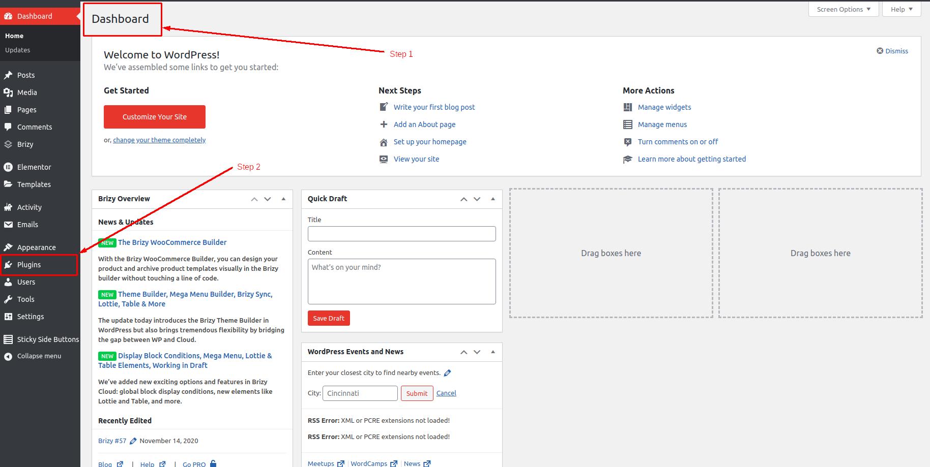 How to install Elementor in WordPress - Step 1 and 2
