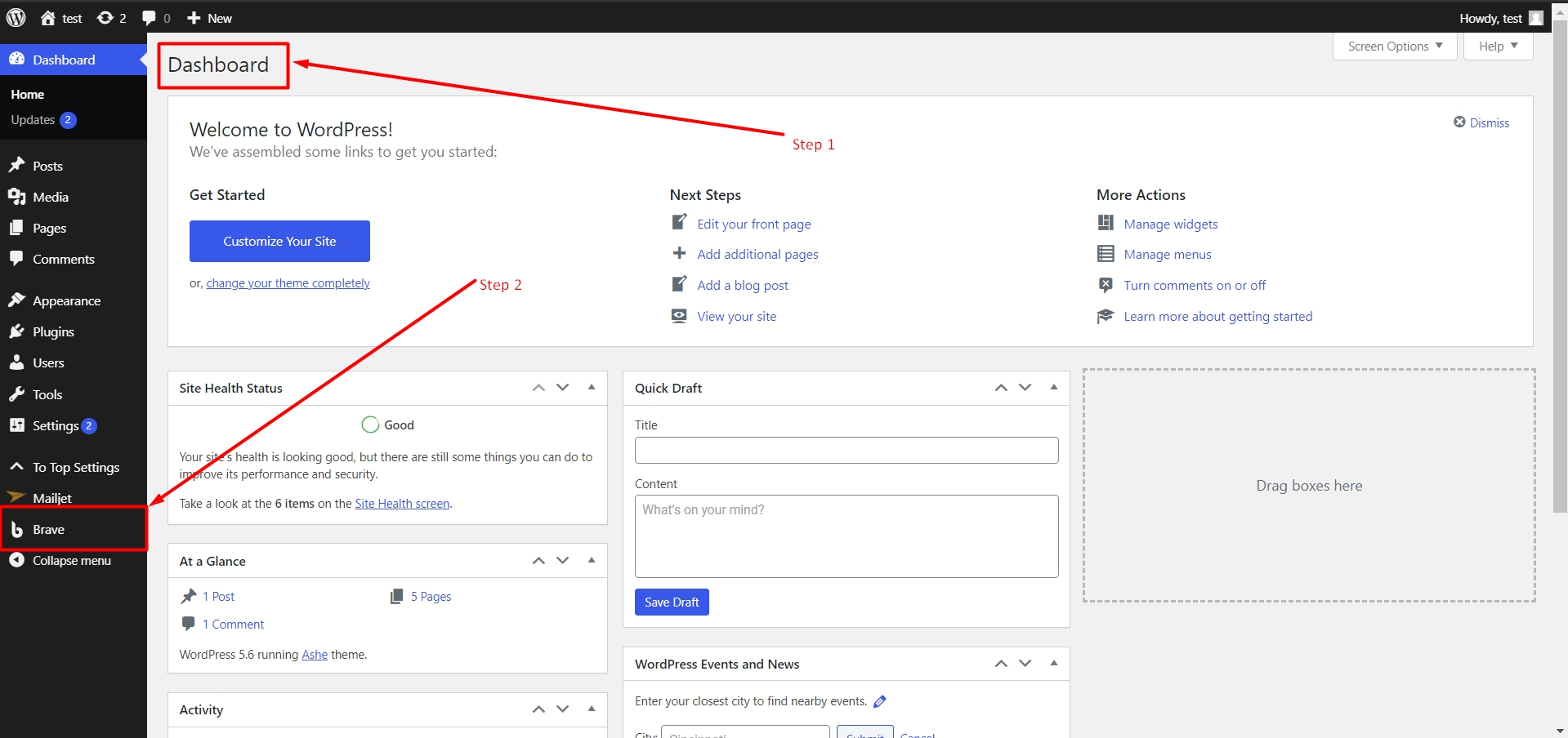 Go to Brave Dashboard