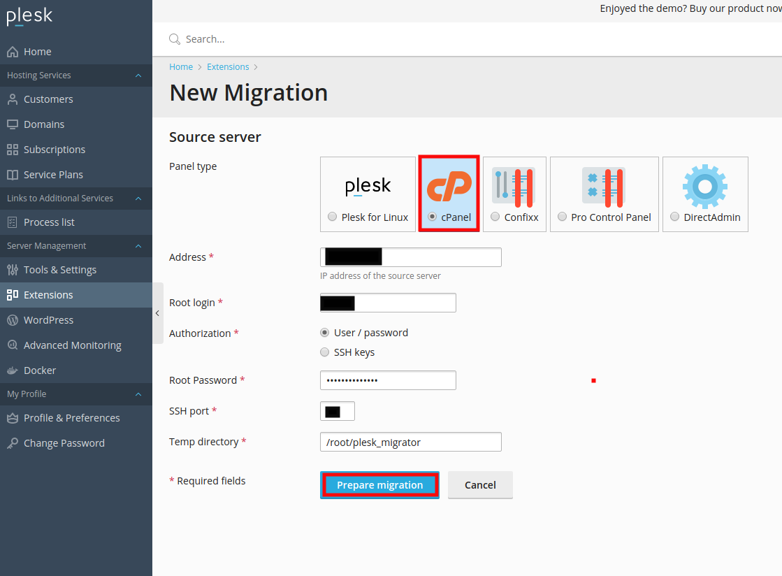 cPanel to Plesk