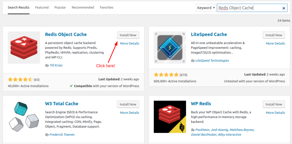 Install Redis Object Cache