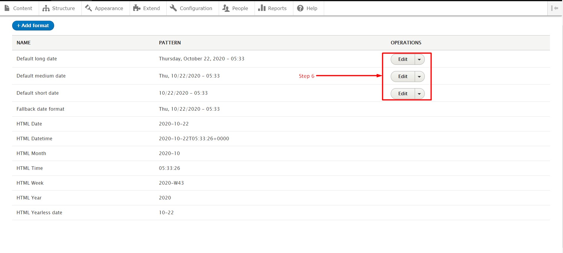 Change Date and Time format in Drupal - Step 6