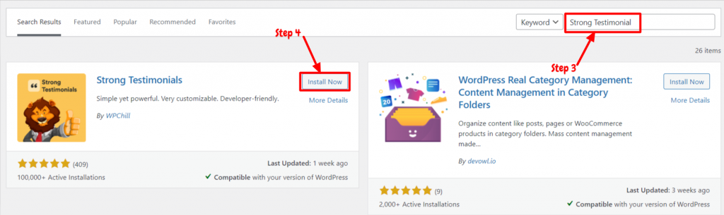 Install Strong testimonial plugin - Step 3 and 4