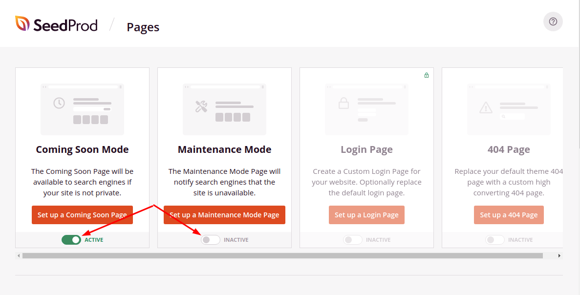 Enable and disable maintenance mode and coming soon mode in SeedProd