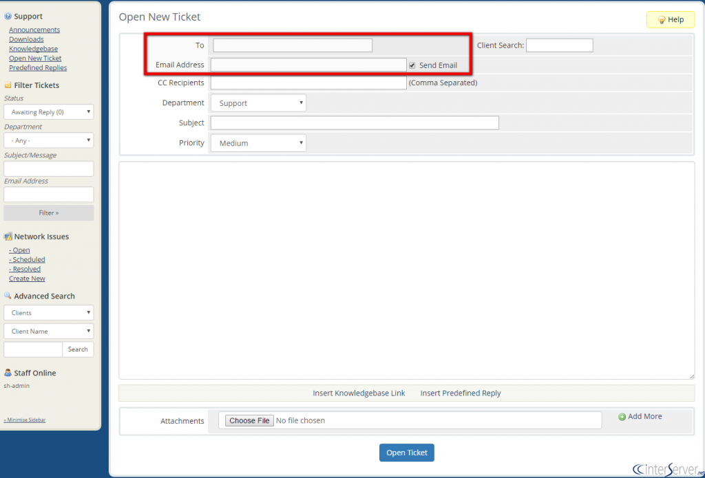Create Support Ticket