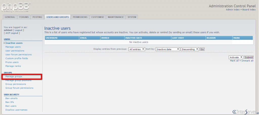 Create User Group in phpBB