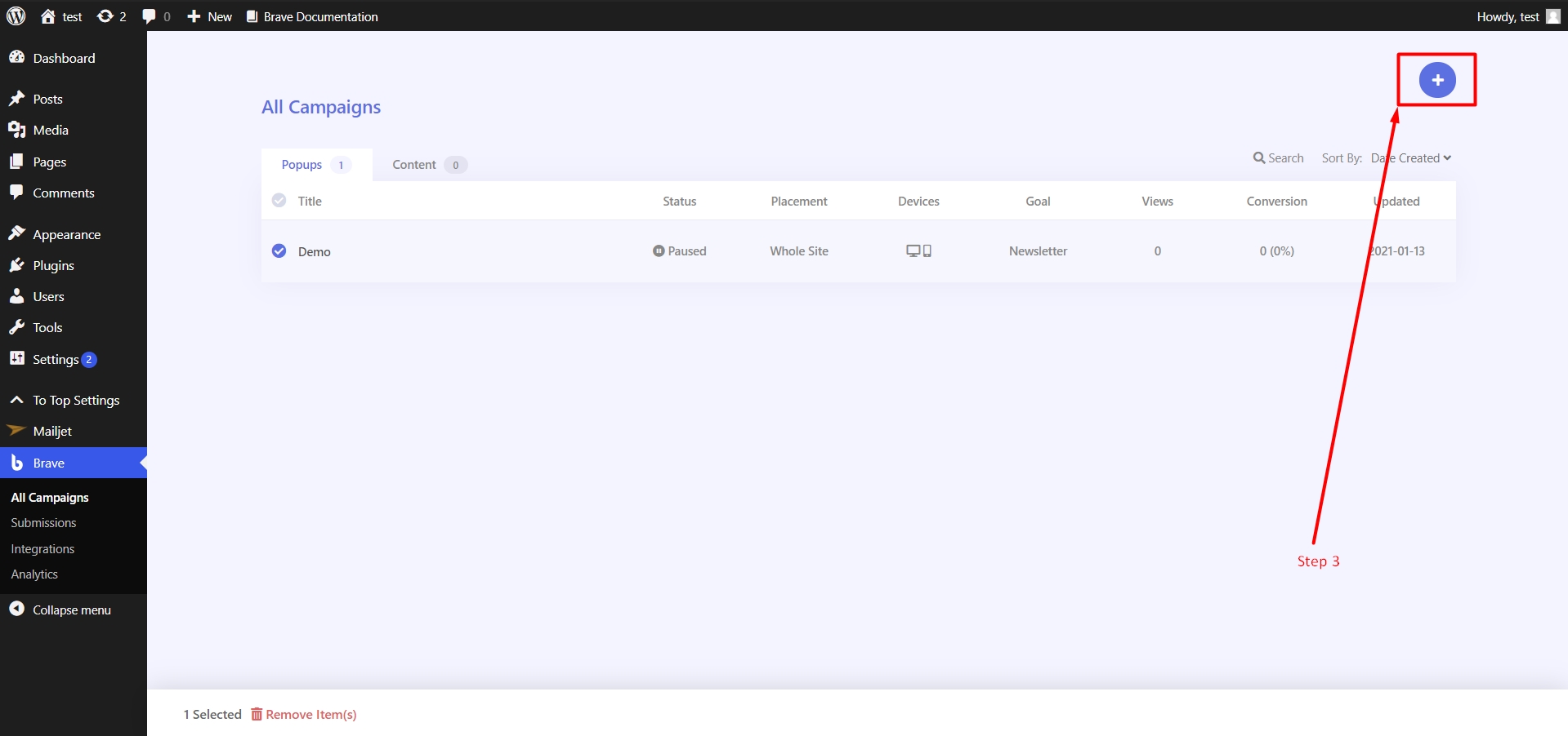 Create a new Pop-up in Brave