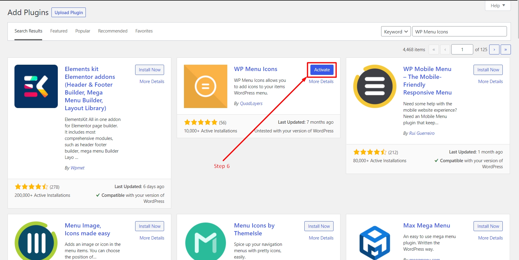 Activate WP Menu icons plugin in WordPress