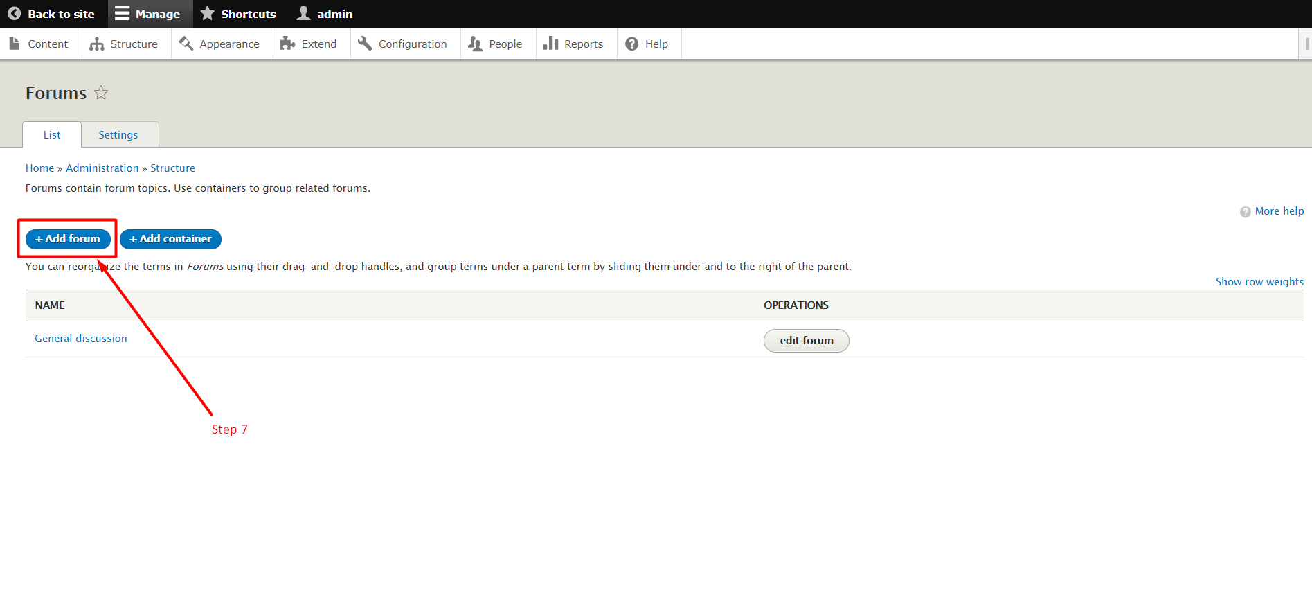 How to create a forum in Drupal - Step 7