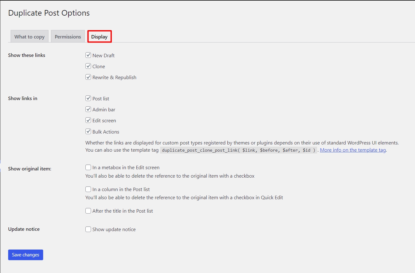 Display settings for Yoast Duplicate Posts