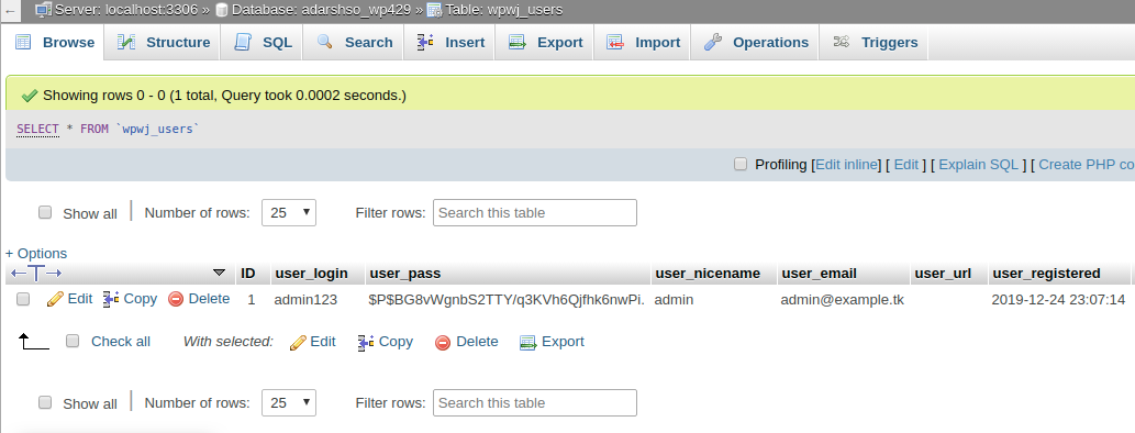 Change WordPress username using PHPMyAdmin - Step 3