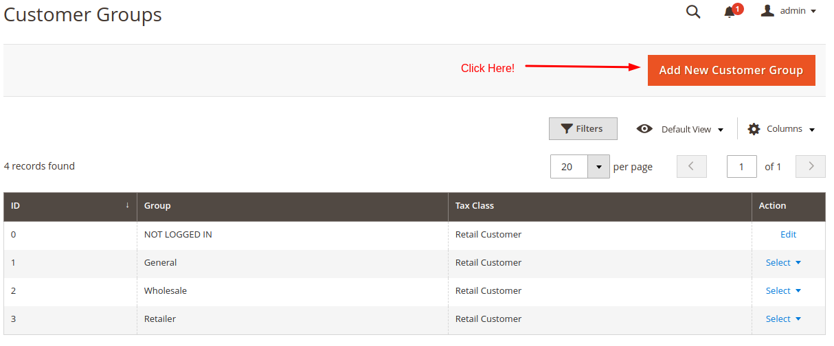Manage customer groups in Magento - Step 2
