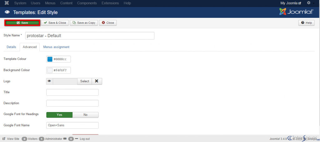 Upload logo in Joomla Protostar Template