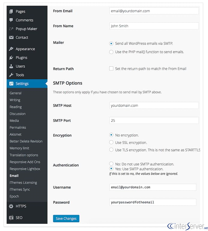 Configure WP mail to use SMTP