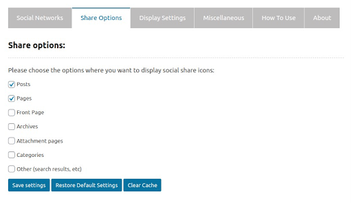 Page type selection in AccessPress social sharing plugin