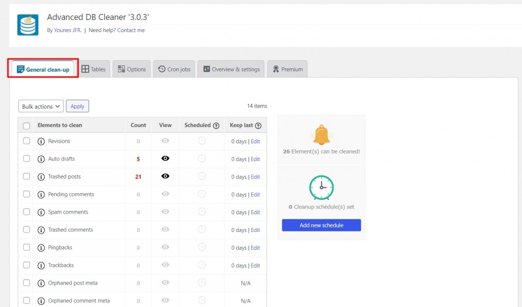 Advance Database Cleaner - Step 3