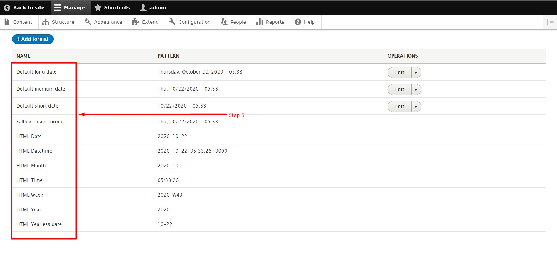 Change date and time format in drupal - Step 5