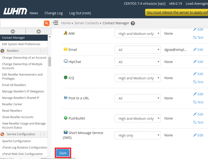 Contact Manager Setup in WHM