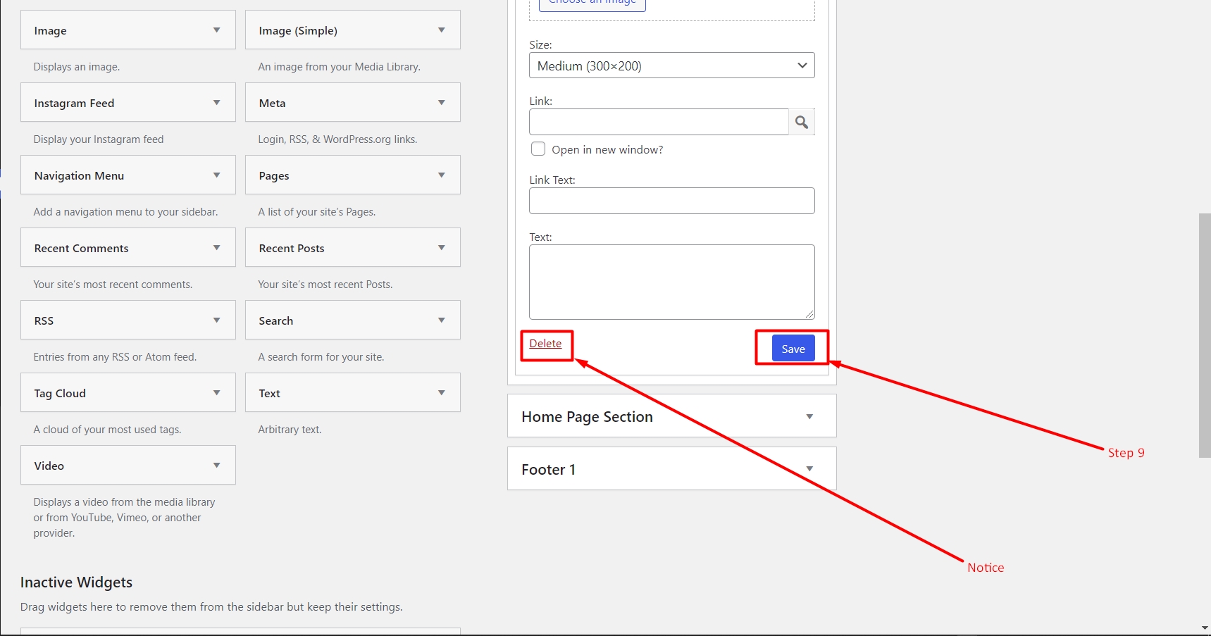 Save or Delete the new Image widget in WordPress