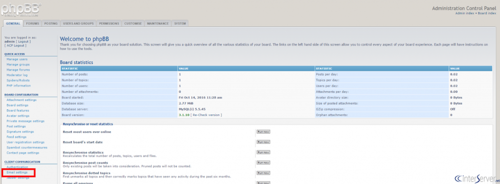 How to enable and configure SMTP in phpBB - Step 1 and 2