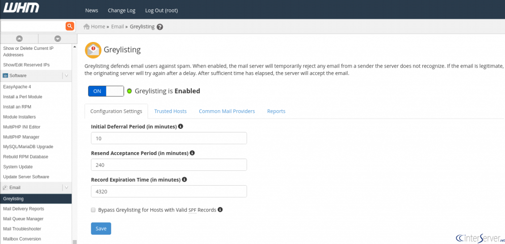 Enable Greylisting