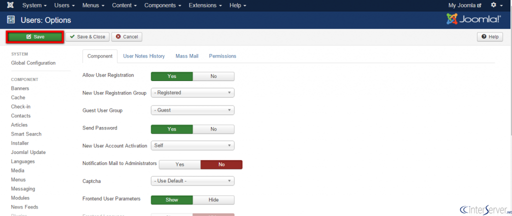Disable User Registration in Joomla