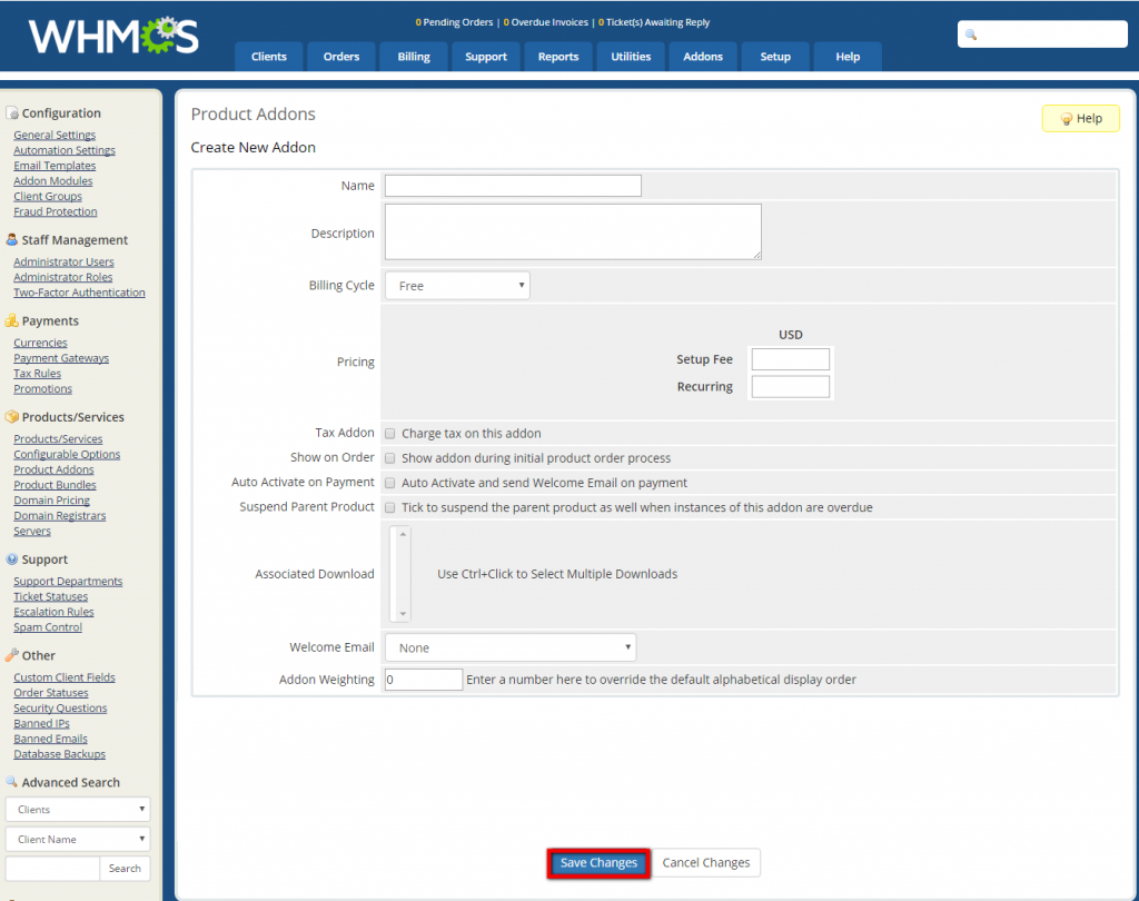 How To Create Product Addons in WHMCS