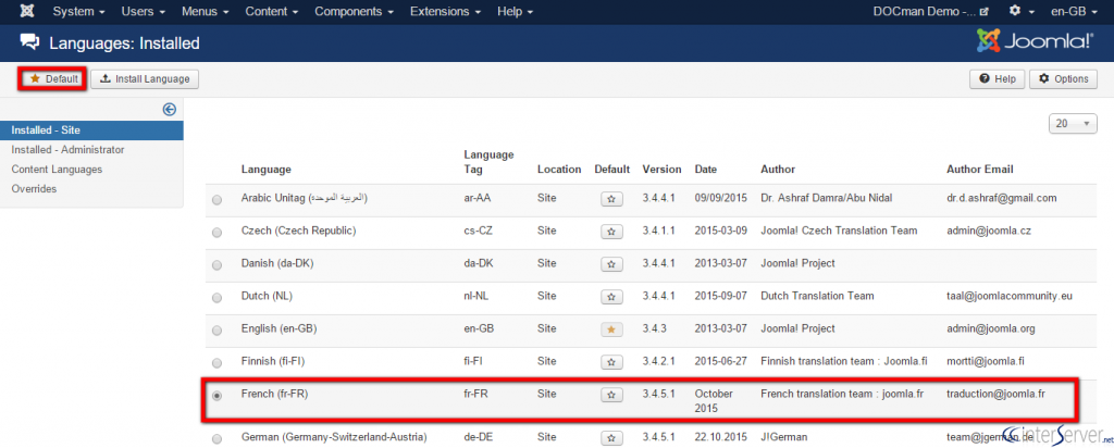 Install new Language in Joomla