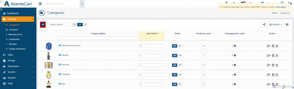 Product categories in AbanteCart
