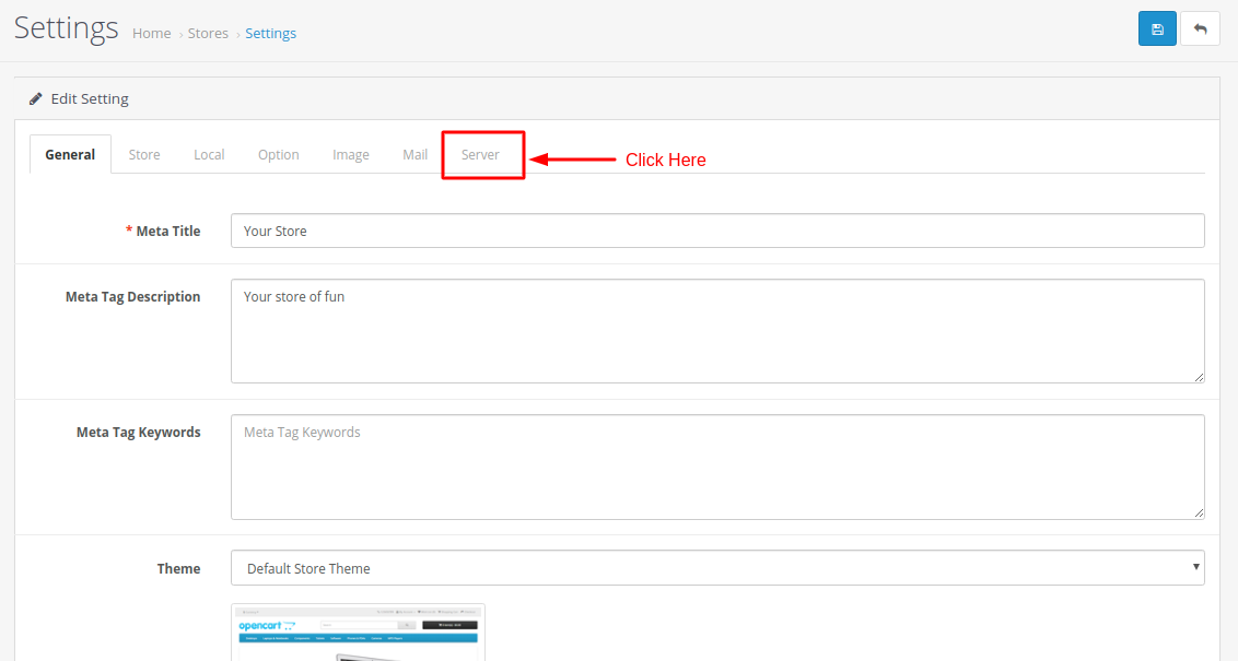 Server Settings in OpenCart