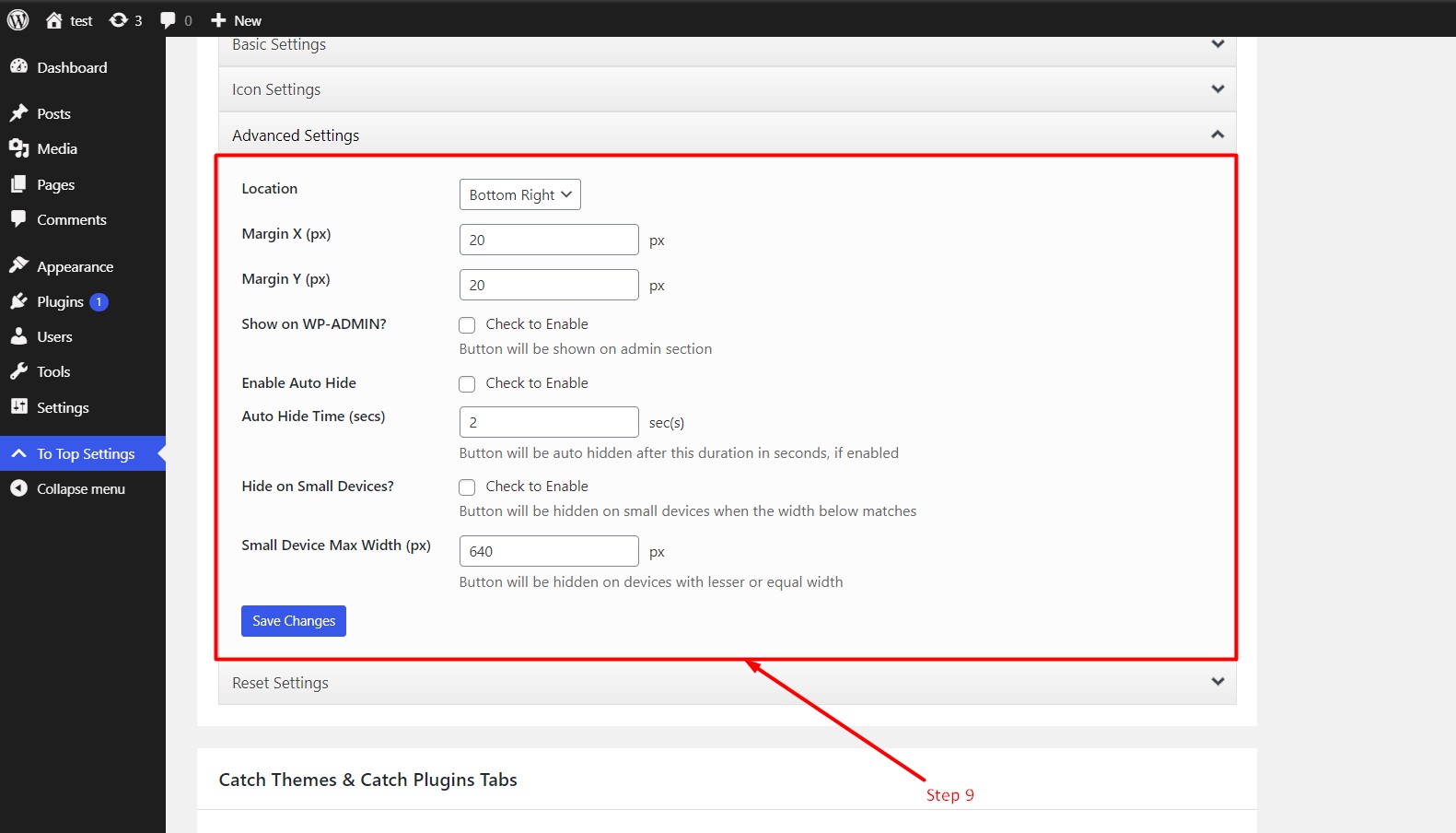 Advanced settings for To top button