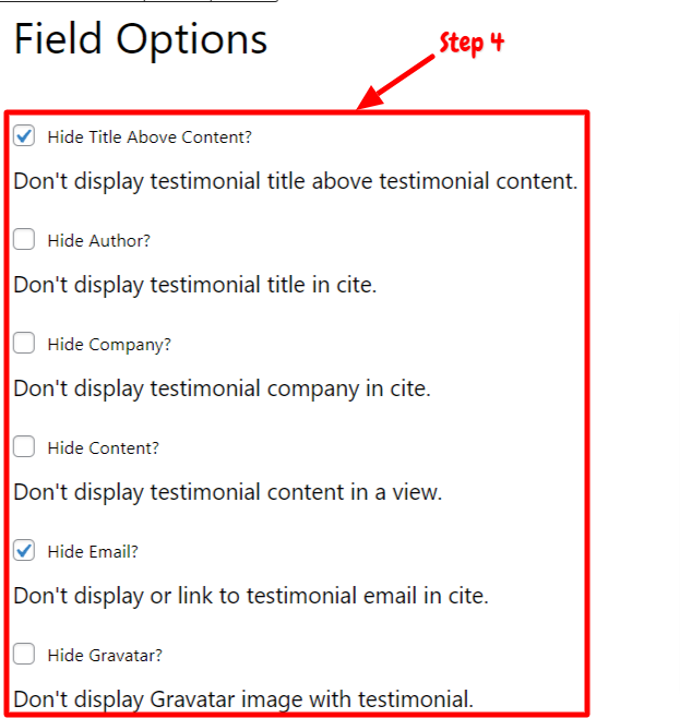Testimonial Widget Field option