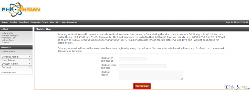 Manage Blacklist
