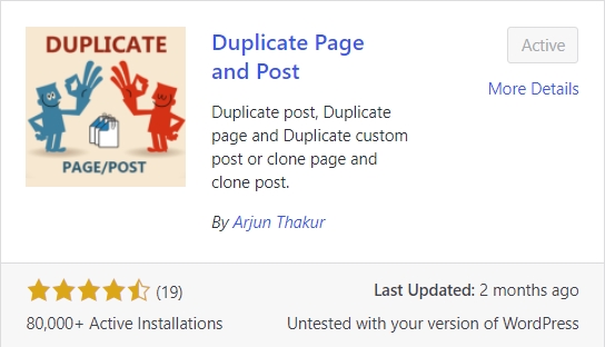 Duplicate Page and Post plugin in WordPress