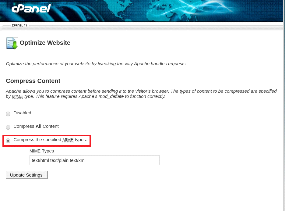 Optimize website using cpanel
