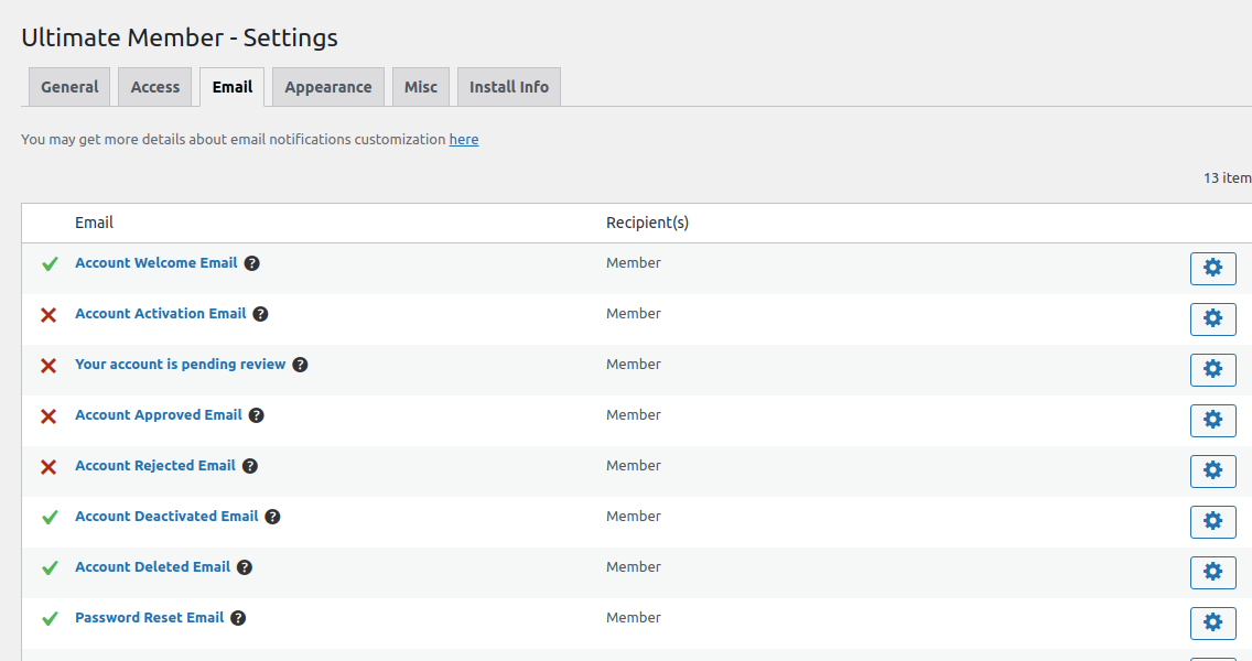 Email Settings in Ultimate Member plugin