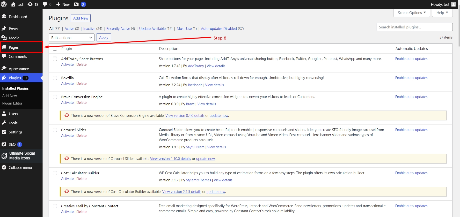 List of pages in WordPress