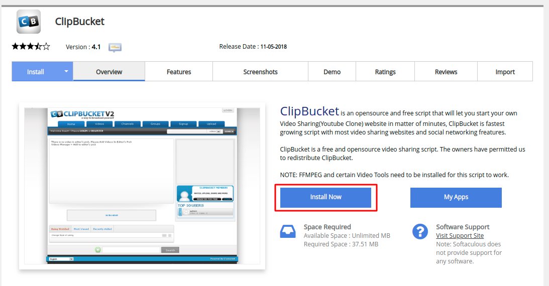 Install ClipBucket using Softaculous