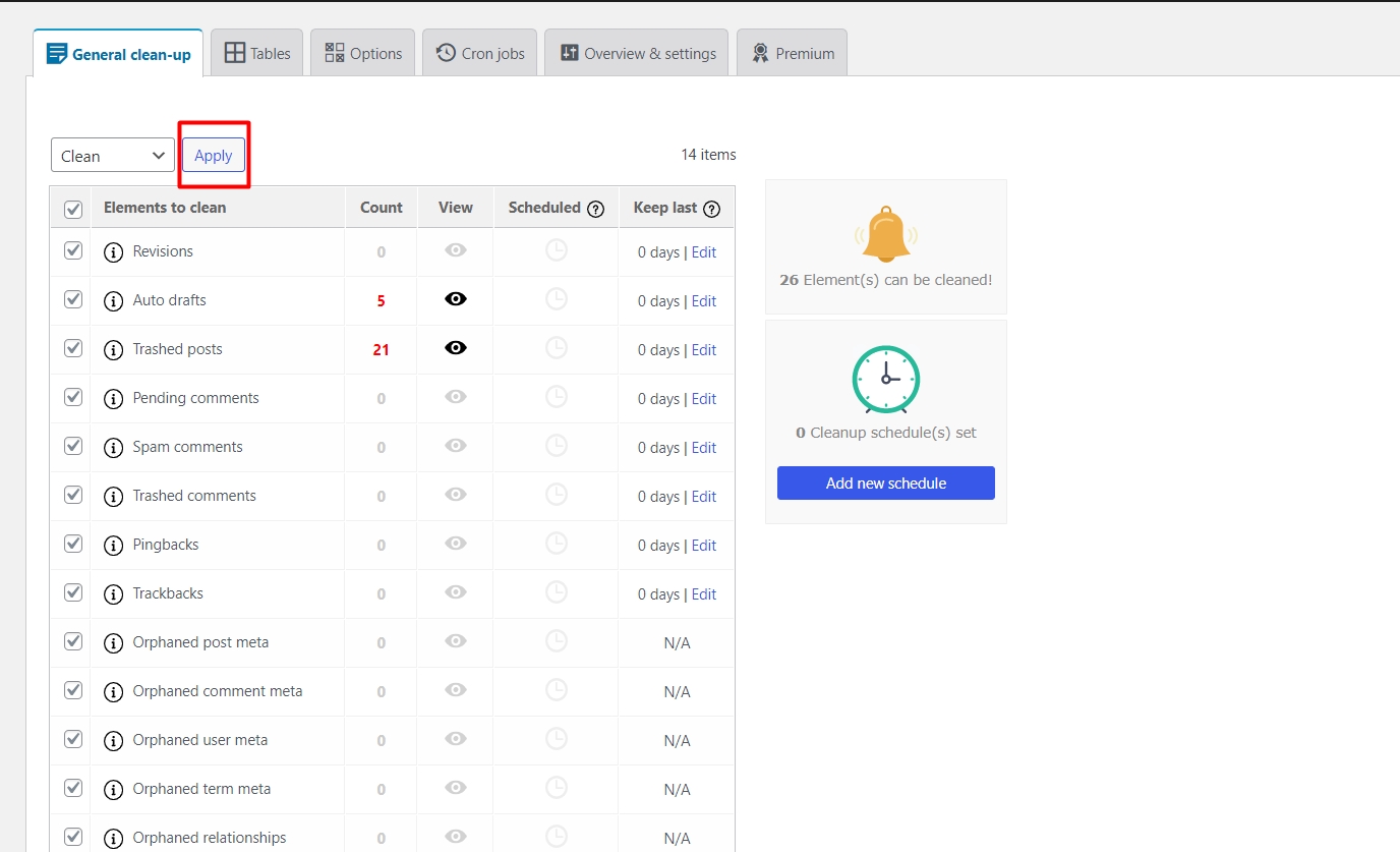 Start the database clean up process