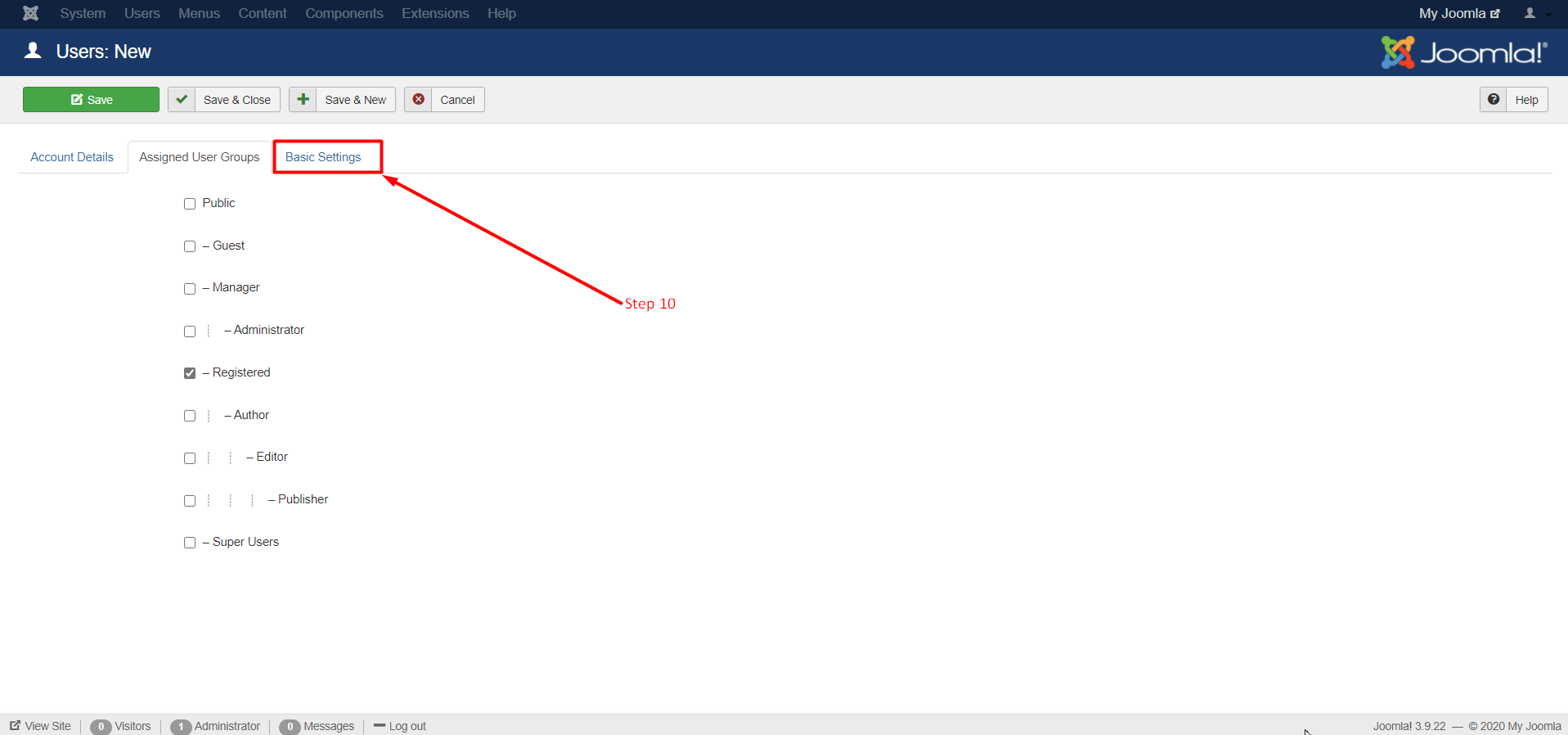How to create a user group in Joomla - Step 9