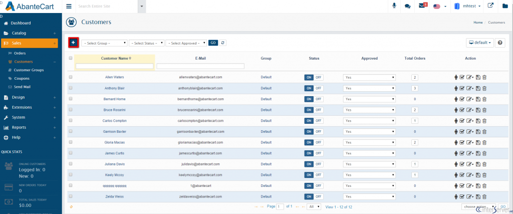 Manage customers in AbanteCart