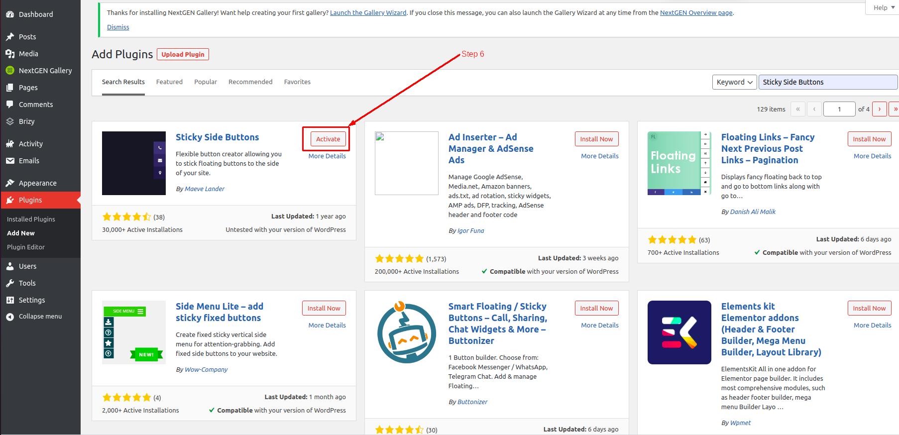 How to configure sticky sidebar buttons - Step 6