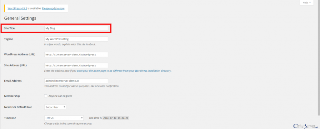 Site title and Tagline