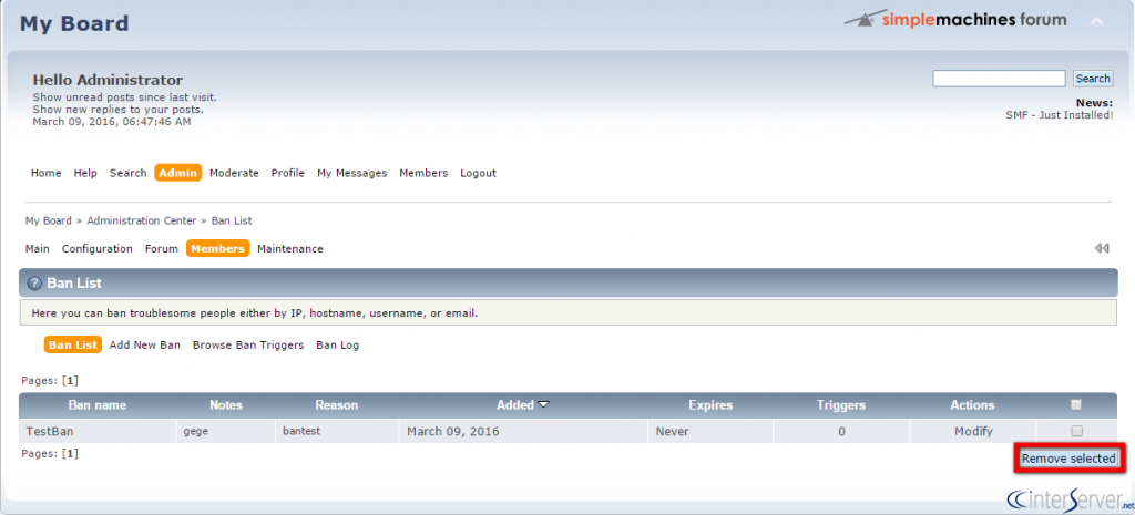 Manage Ban List in SMF